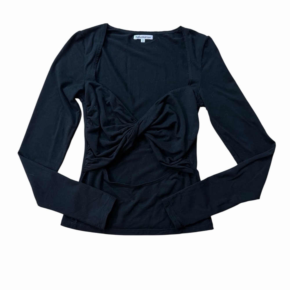 Reformation Black Cut Out Long Sleeve Top